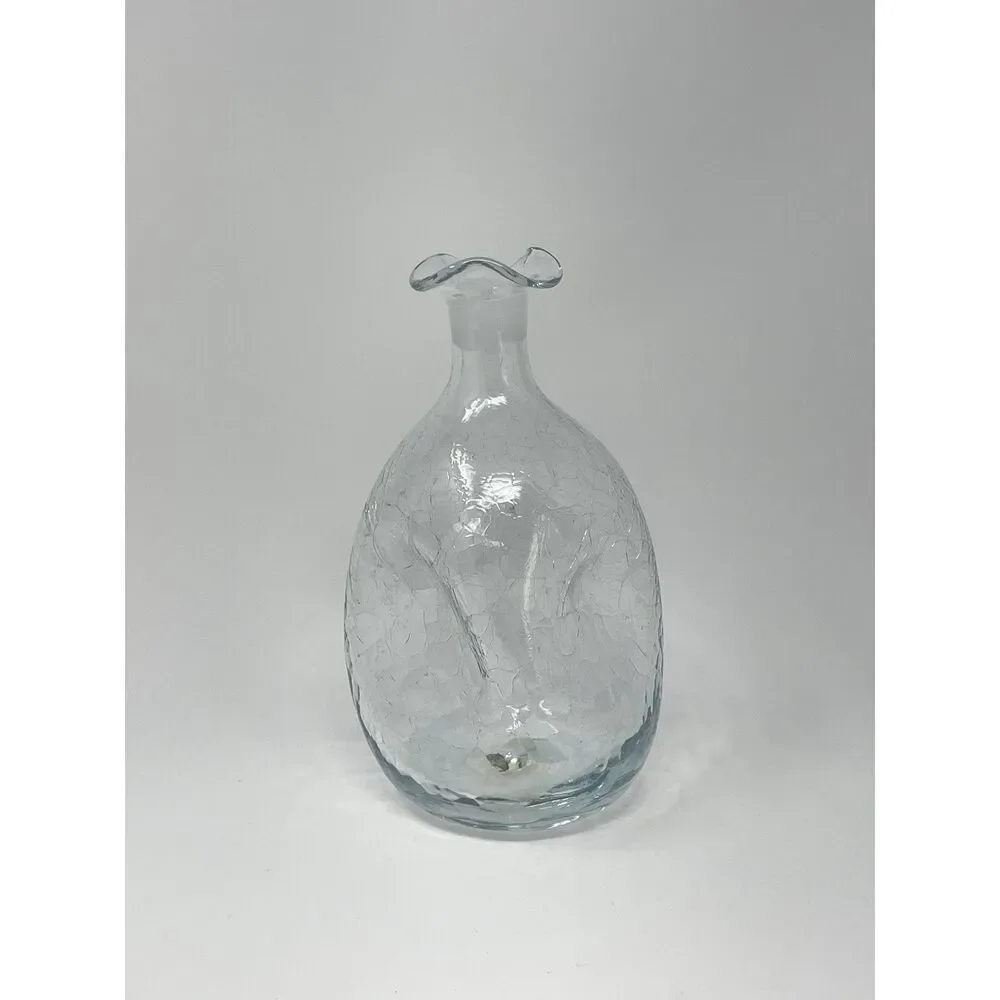 MCM Vintage Blenko #49 Clear Crackle Pinched Glass Decanter **No Stopper**